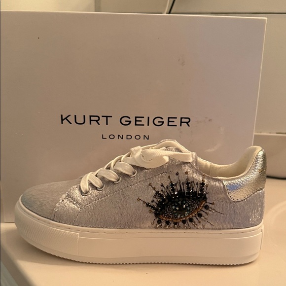 Kurt Geiger Women's Metallic Silver Sneakers - Picture 1 of 10